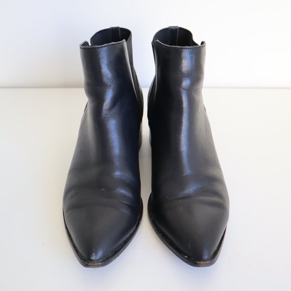 Black Leather Pointed Toe Chelsea Ankle Boots, Size 6 - Picture 4 of 11